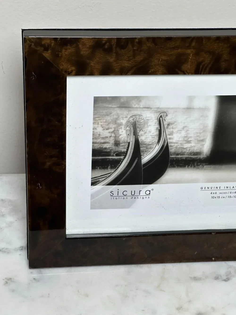 Sicura Italian Designs 4x6 Genuine Inlay Veneer Wood Picture Frame Burl Wood